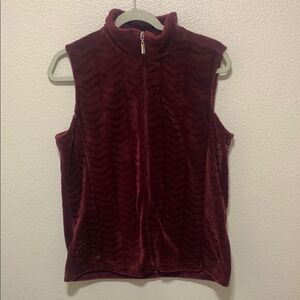 Red Fitted Ribbed Vest with Mandarin Collar